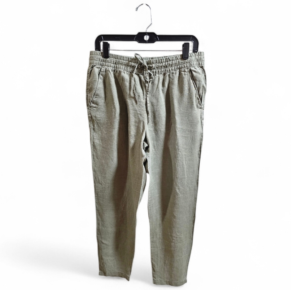 H&M Size 8, Linen Olive Green Drawstring Pants